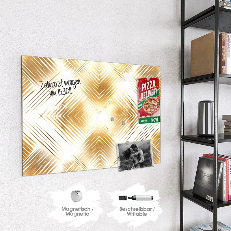 Glas Magnettafel - Goldenes Rautenmuster