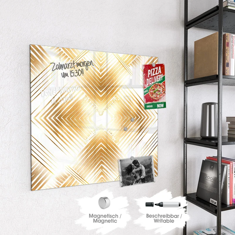 Glas Magnettafel - Goldenes Rautenmuster