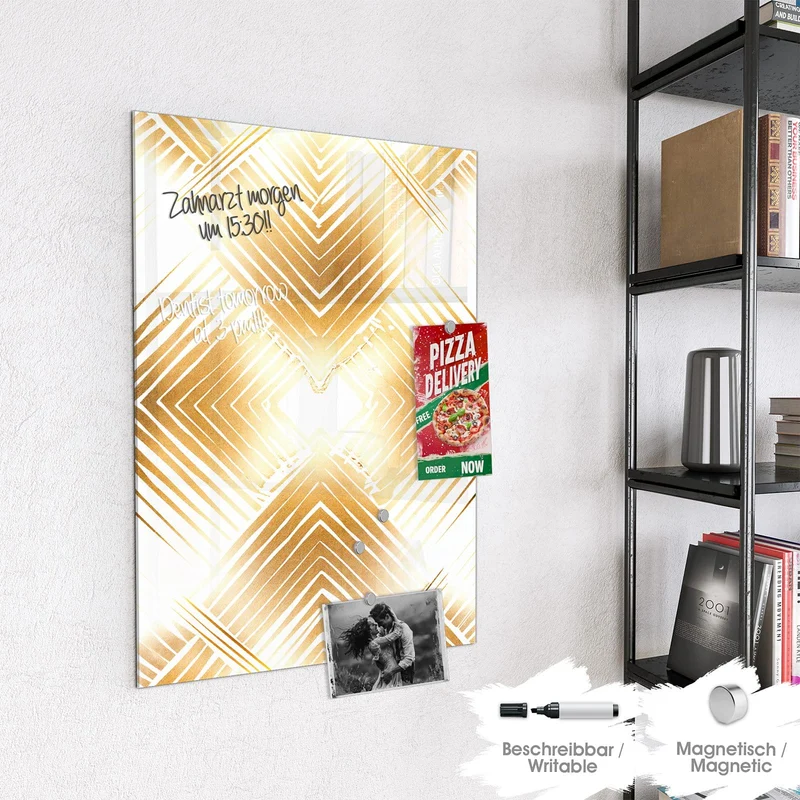 Glas Magnettafel - Goldenes Rautenmuster