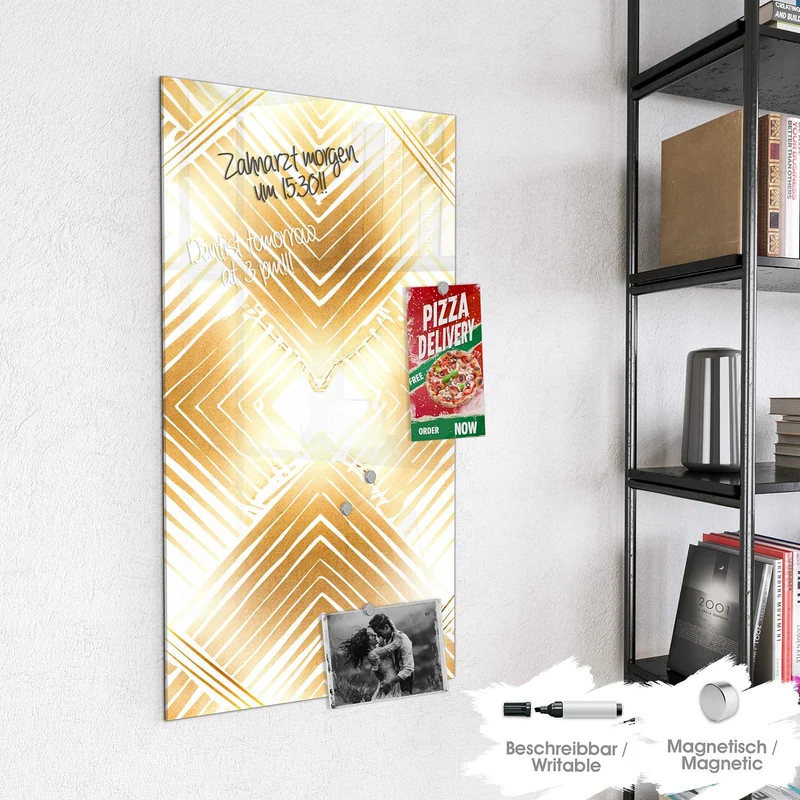 Glas Magnettafel - Goldenes Rautenmuster