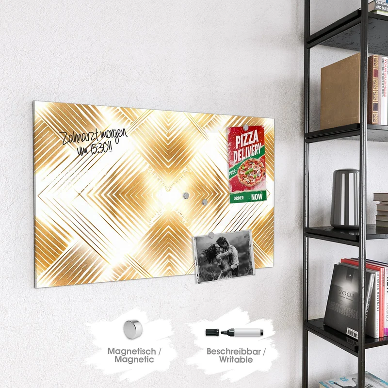 Glas Magnettafel - Goldenes Rautenmuster