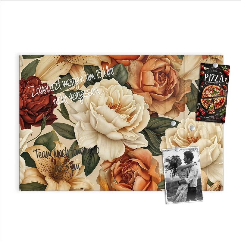 Glas Magnettafel - Rosen in Terrakotta