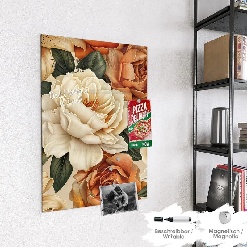 Glas Magnettafel - Rosen in Terrakotta
