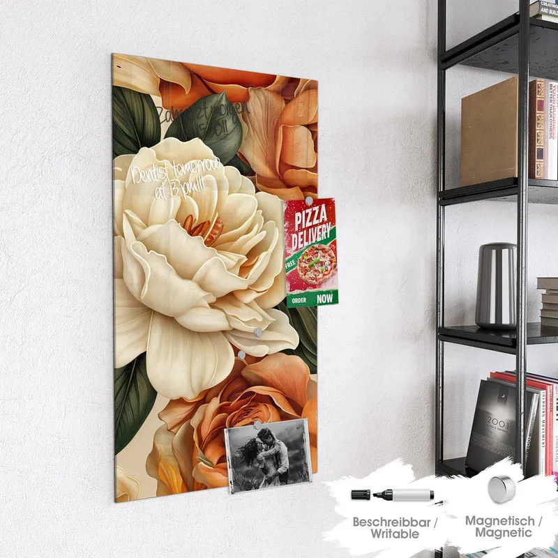 Glas Magnettafel - Rosen in Terrakotta