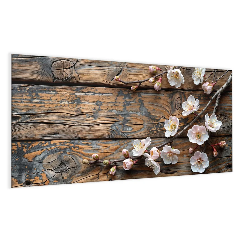 Glas Magnettafel - Kirschblüten auf Altholz