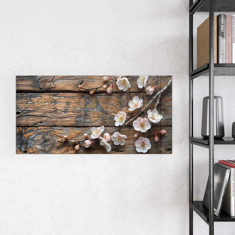 Glas Magnettafel - Kirschblüten auf Altholz