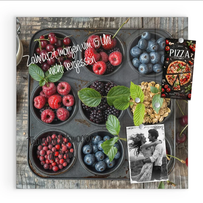 Glas Magnettafel - Beeren in Muffinform