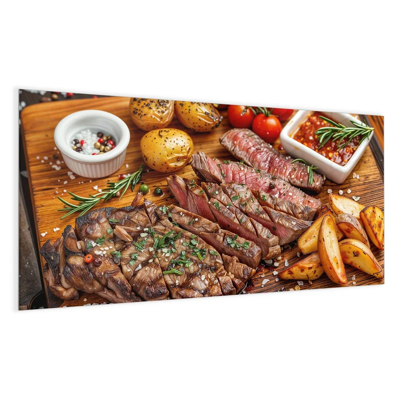 Glas Magnettafel - Steak mit Kartoffeln