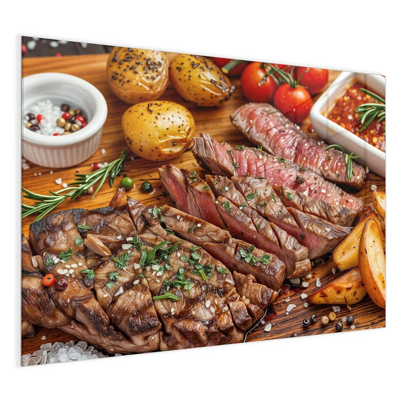 Glas Magnettafel - Steak mit Kartoffeln