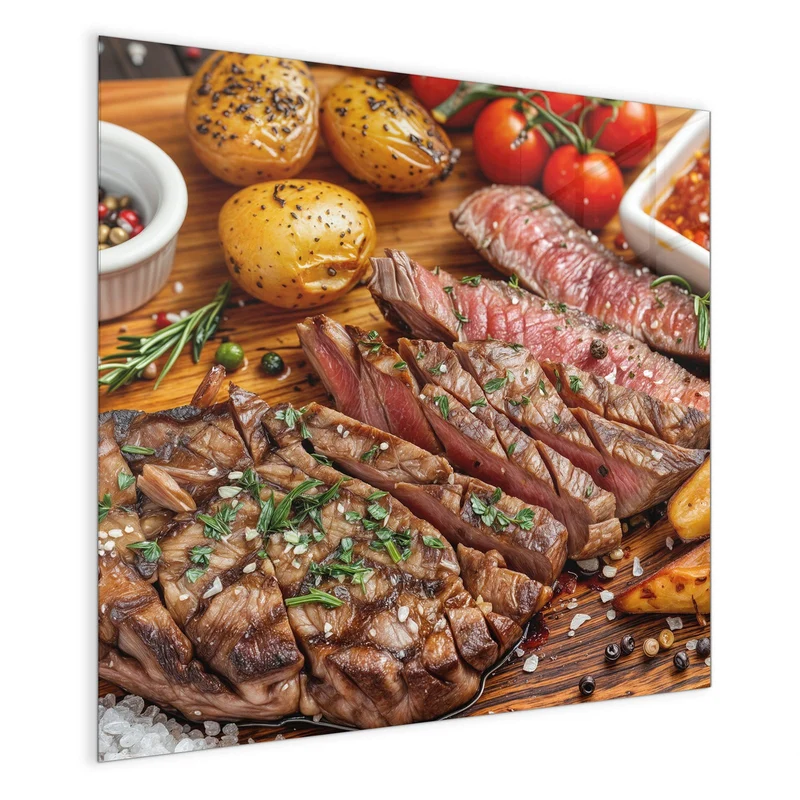 Glas Magnettafel - Steak mit Kartoffeln