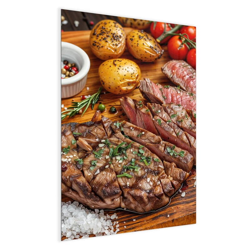 Glas Magnettafel - Steak mit Kartoffeln