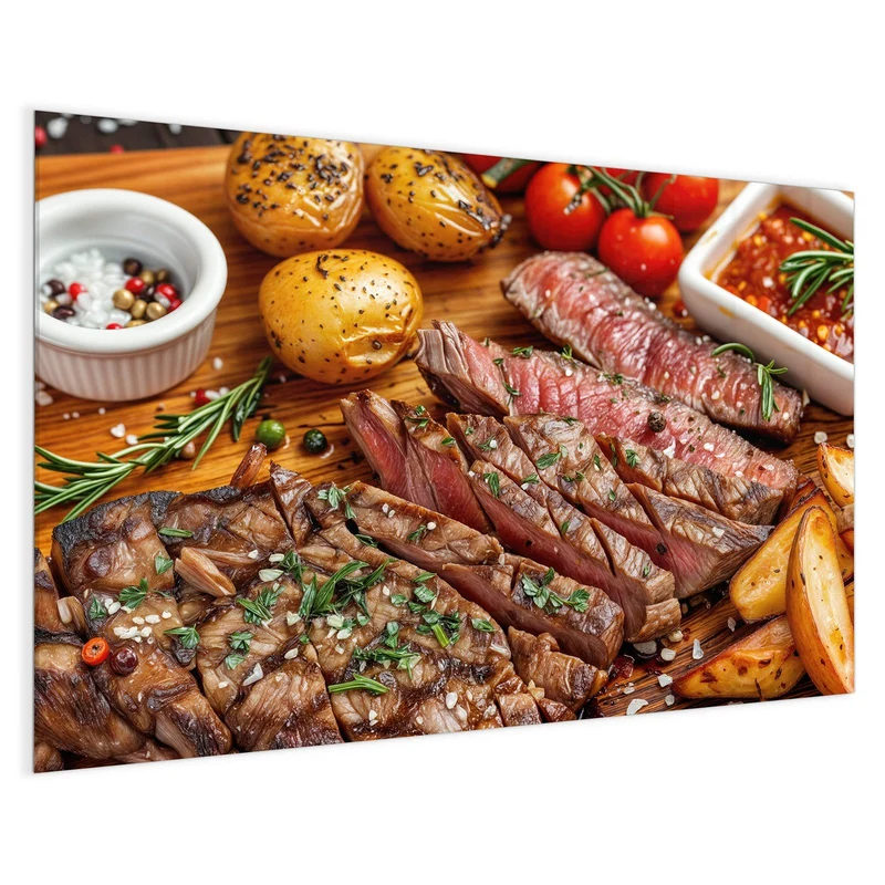 Glas Magnettafel - Steak mit Kartoffeln