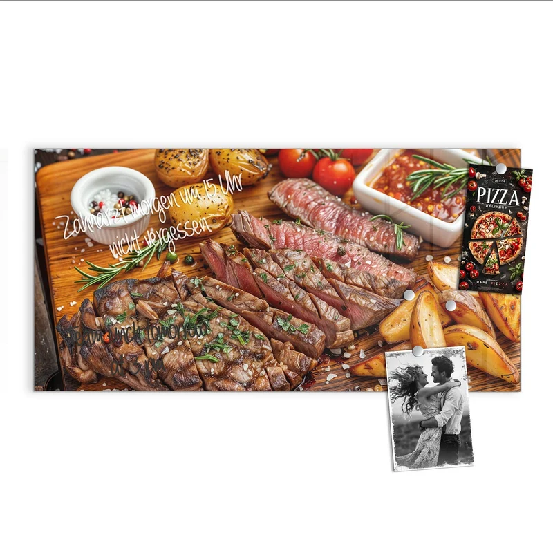 Glas Magnettafel - Steak mit Kartoffeln
