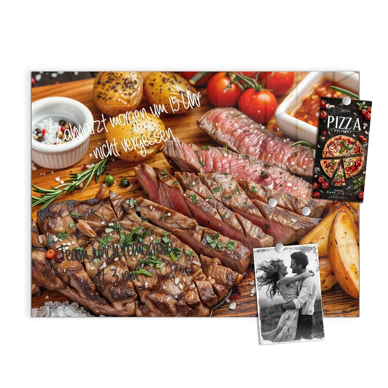 Glas Magnettafel - Steak mit Kartoffeln
