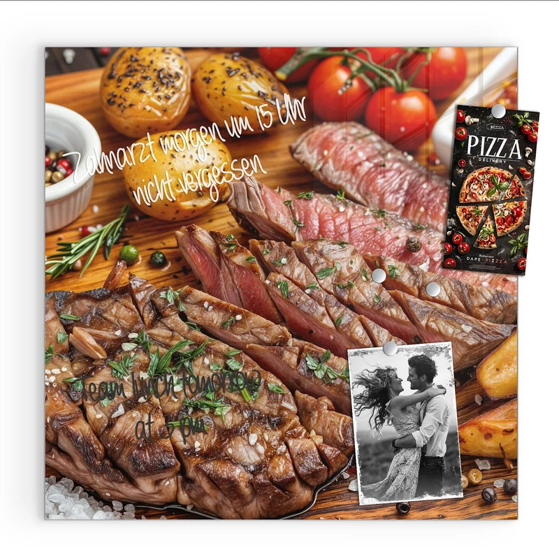 Glas Magnettafel - Steak mit Kartoffeln