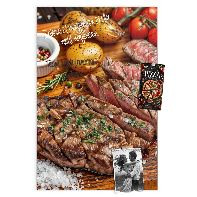 Glas Magnettafel - Steak mit Kartoffeln