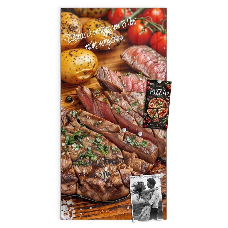 Glas Magnettafel - Steak mit Kartoffeln