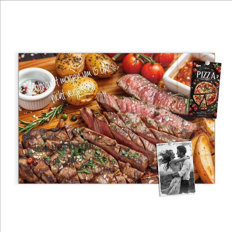 Glas Magnettafel - Steak mit Kartoffeln