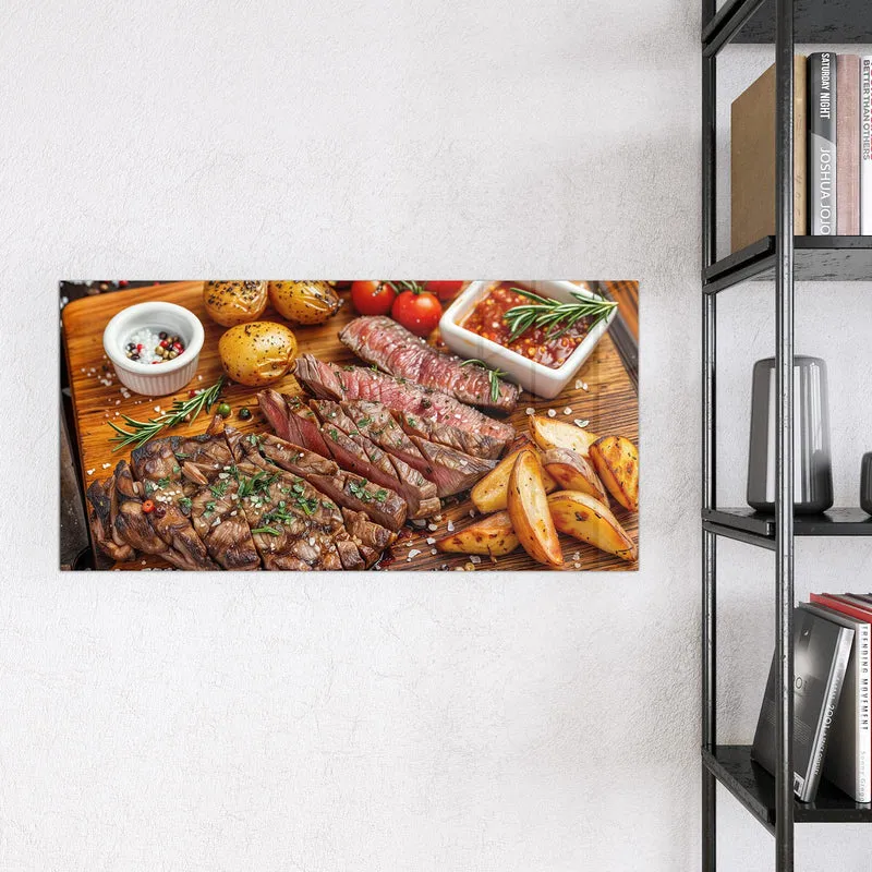 Glas Magnettafel - Steak mit Kartoffeln