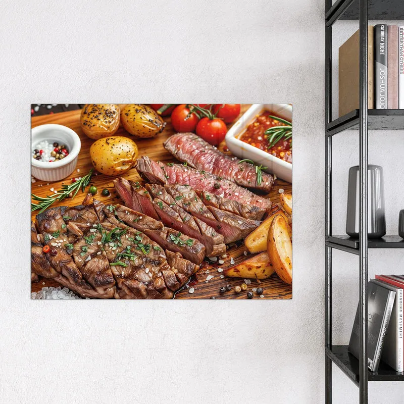 Glas Magnettafel - Steak mit Kartoffeln