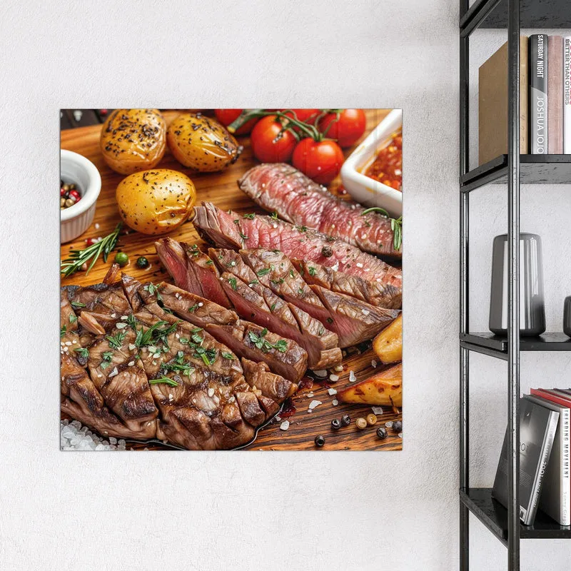 Glas Magnettafel - Steak mit Kartoffeln