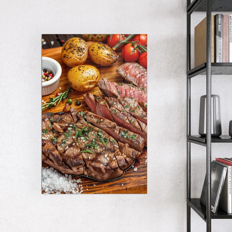 Glas Magnettafel - Steak mit Kartoffeln