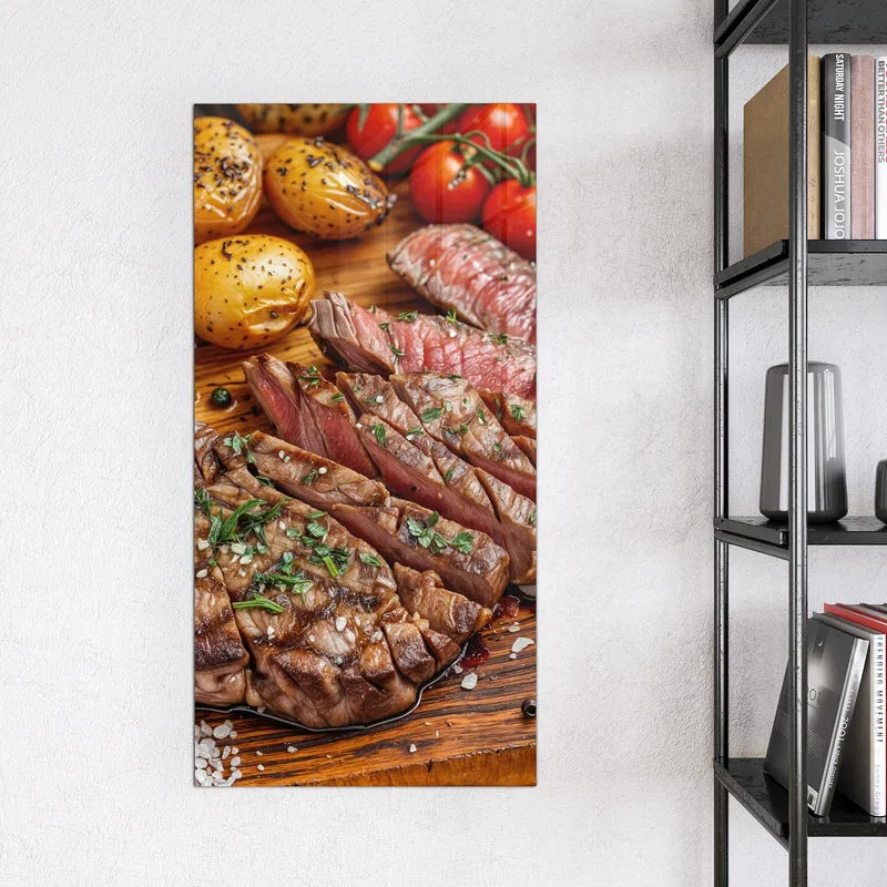 Glas Magnettafel - Steak mit Kartoffeln