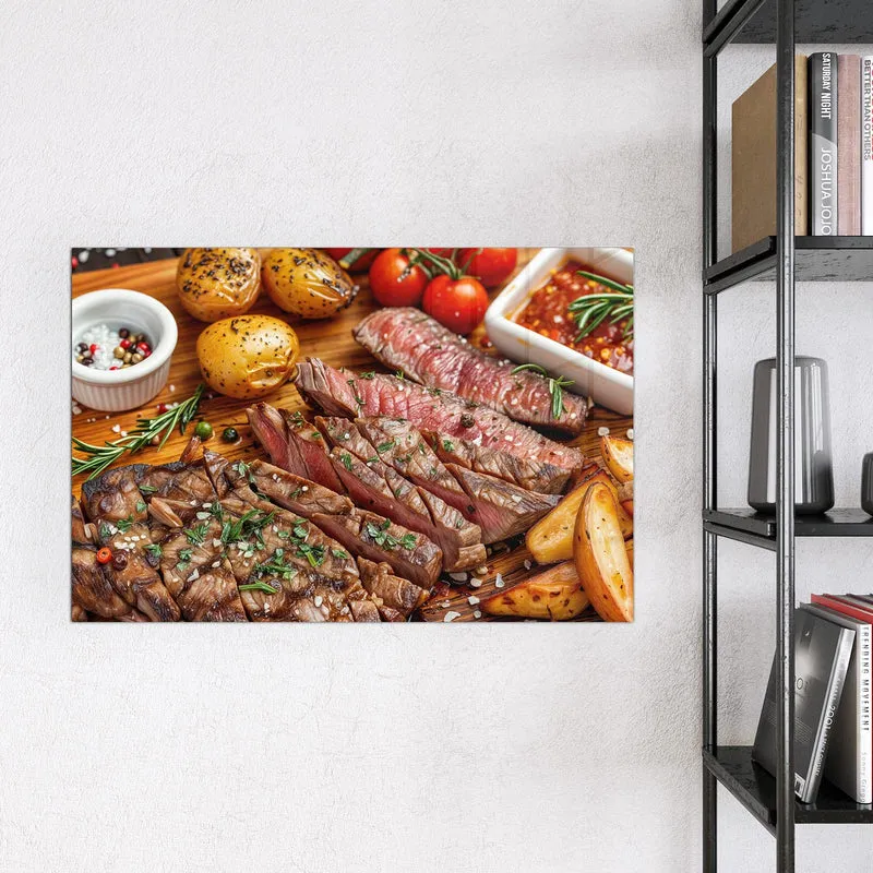 Glas Magnettafel - Steak mit Kartoffeln