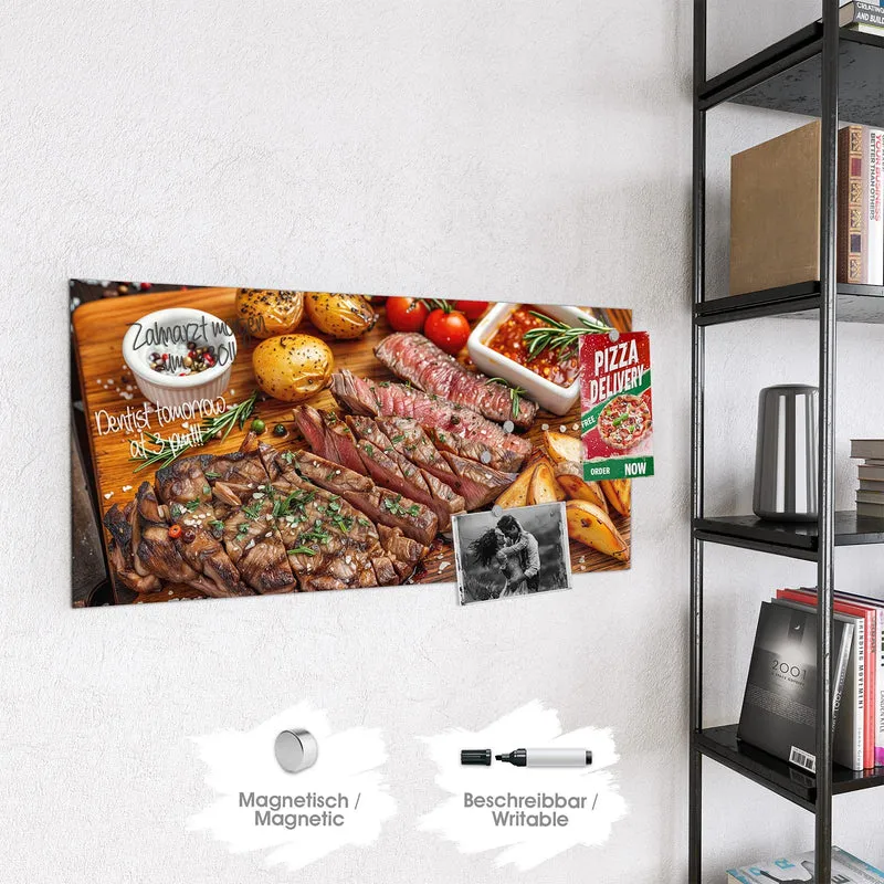 Glas Magnettafel - Steak mit Kartoffeln