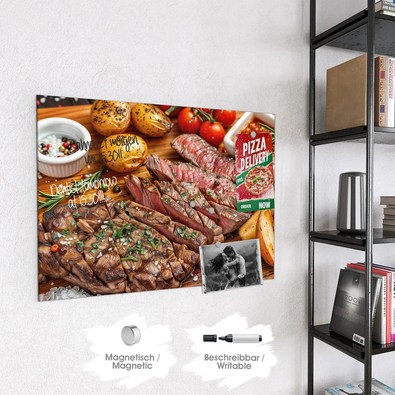 Glas Magnettafel - Steak mit Kartoffeln