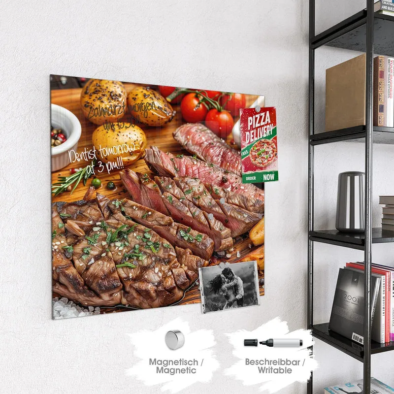 Glas Magnettafel - Steak mit Kartoffeln