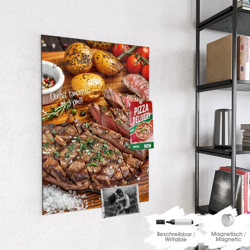 Glas Magnettafel - Steak mit Kartoffeln