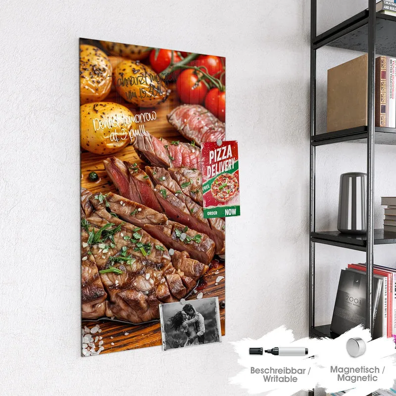 Glas Magnettafel - Steak mit Kartoffeln