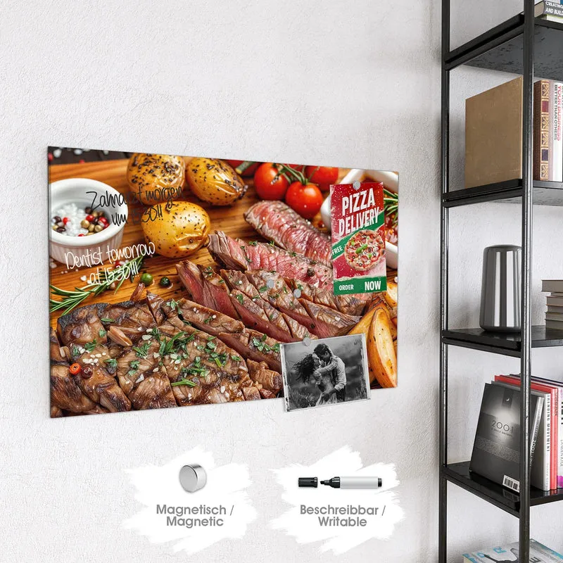 Glas Magnettafel - Steak mit Kartoffeln