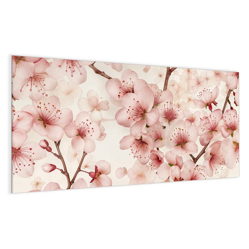 Glas Magnettafel - Kirschblüten auf Creme
