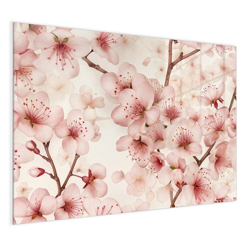 Glas Magnettafel - Kirschblüten auf Creme