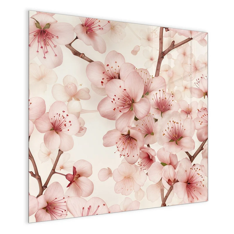 Glas Magnettafel - Kirschblüten auf Creme