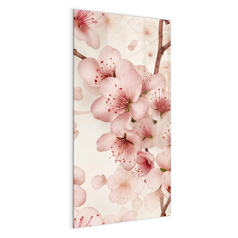 Glas Magnettafel - Kirschblüten auf Creme
