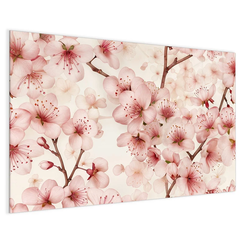 Glas Magnettafel - Kirschblüten auf Creme
