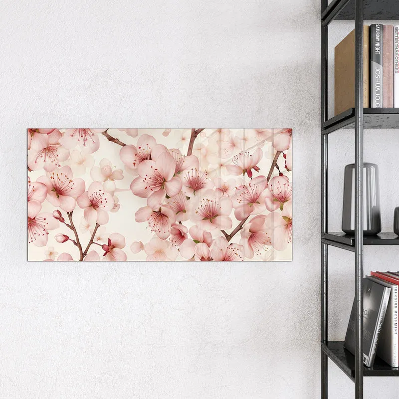 Glas Magnettafel - Kirschblüten auf Creme