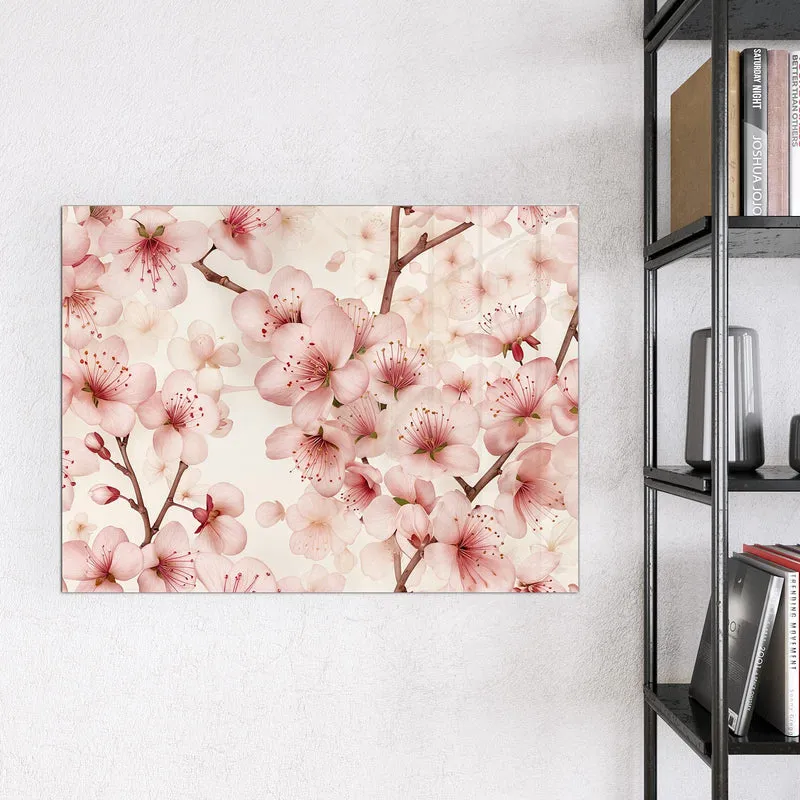 Glas Magnettafel - Kirschblüten auf Creme