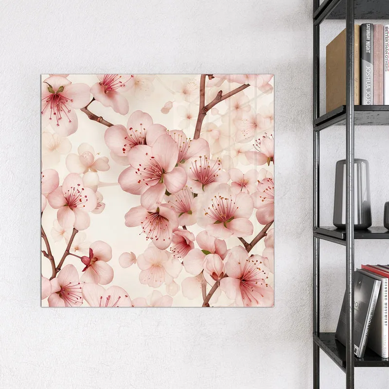 Glas Magnettafel - Kirschblüten auf Creme