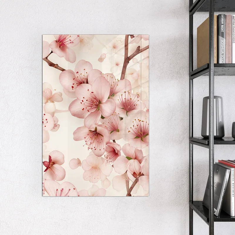Glas Magnettafel - Kirschblüten auf Creme