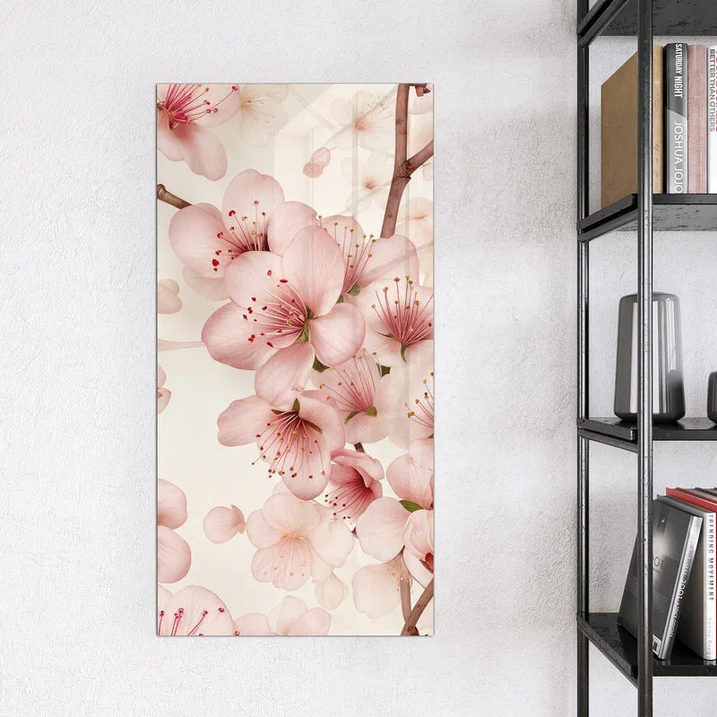Glas Magnettafel - Kirschblüten auf Creme