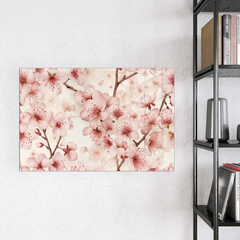 Glas Magnettafel - Kirschblüten auf Creme