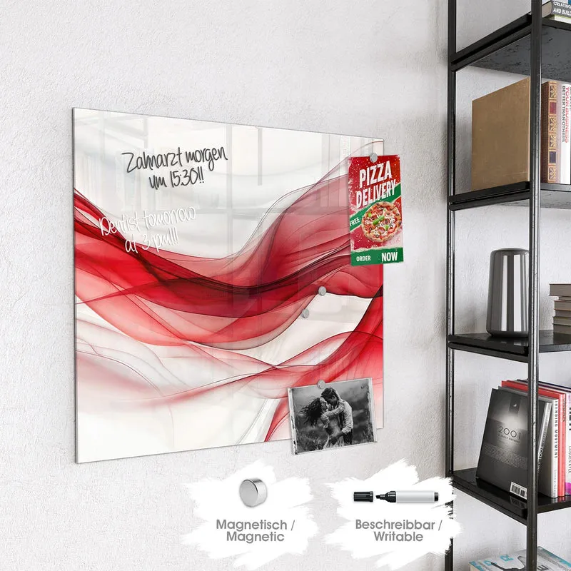 Glas Magnettafel - Rote Bänder auf Weiß