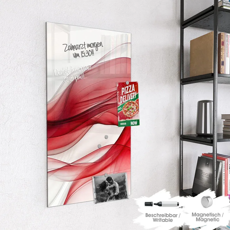Glas Magnettafel - Rote Bänder auf Weiß