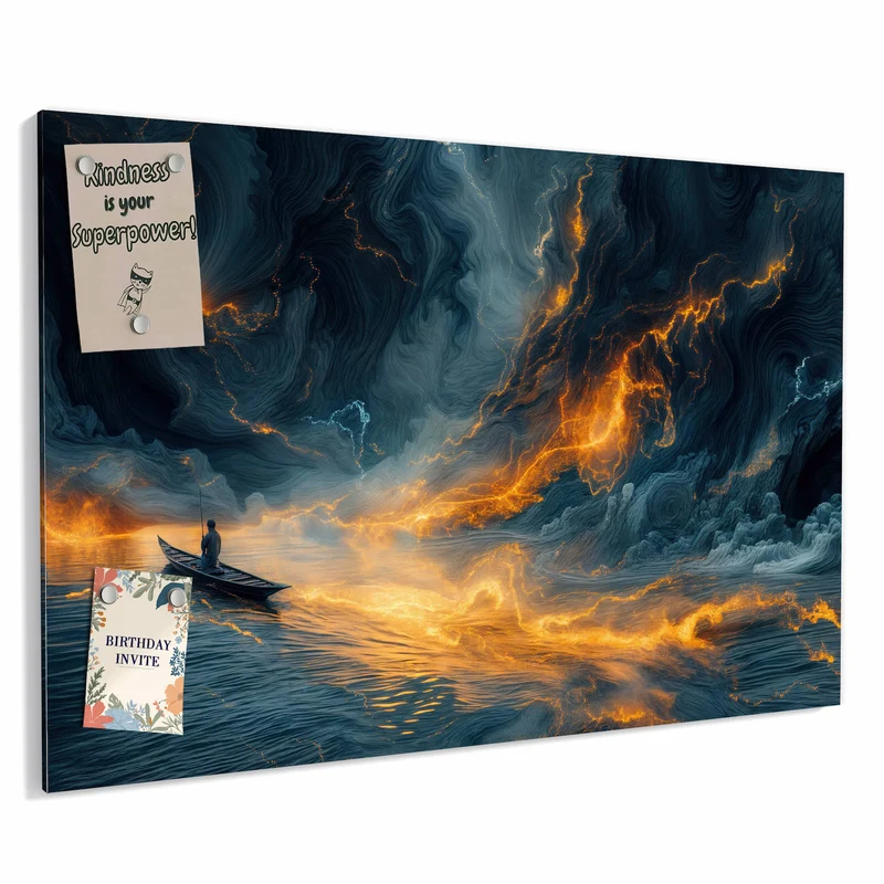 Metall Magnettafel - Ruderboot im Feuermeer