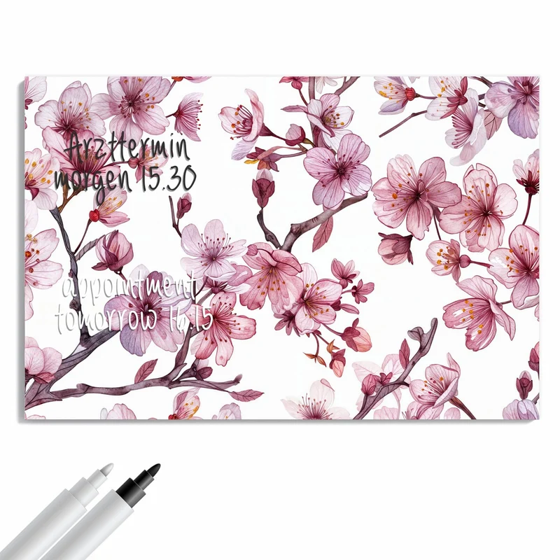 Metall Magnettafel - Kirschblüten auf Weiß