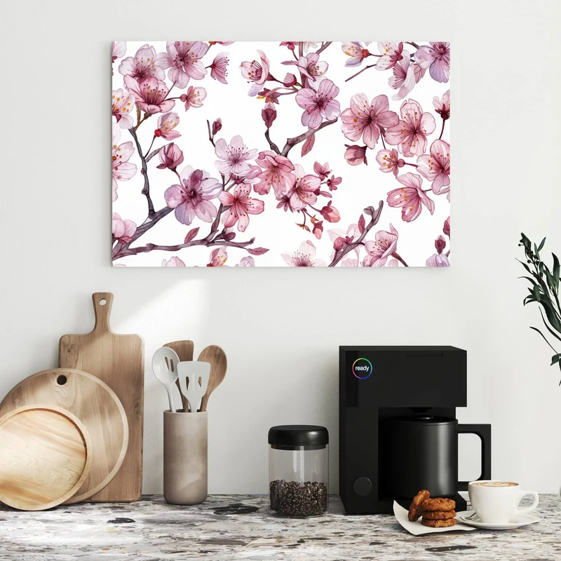 Metall Magnettafel - Kirschblüten auf Weiß